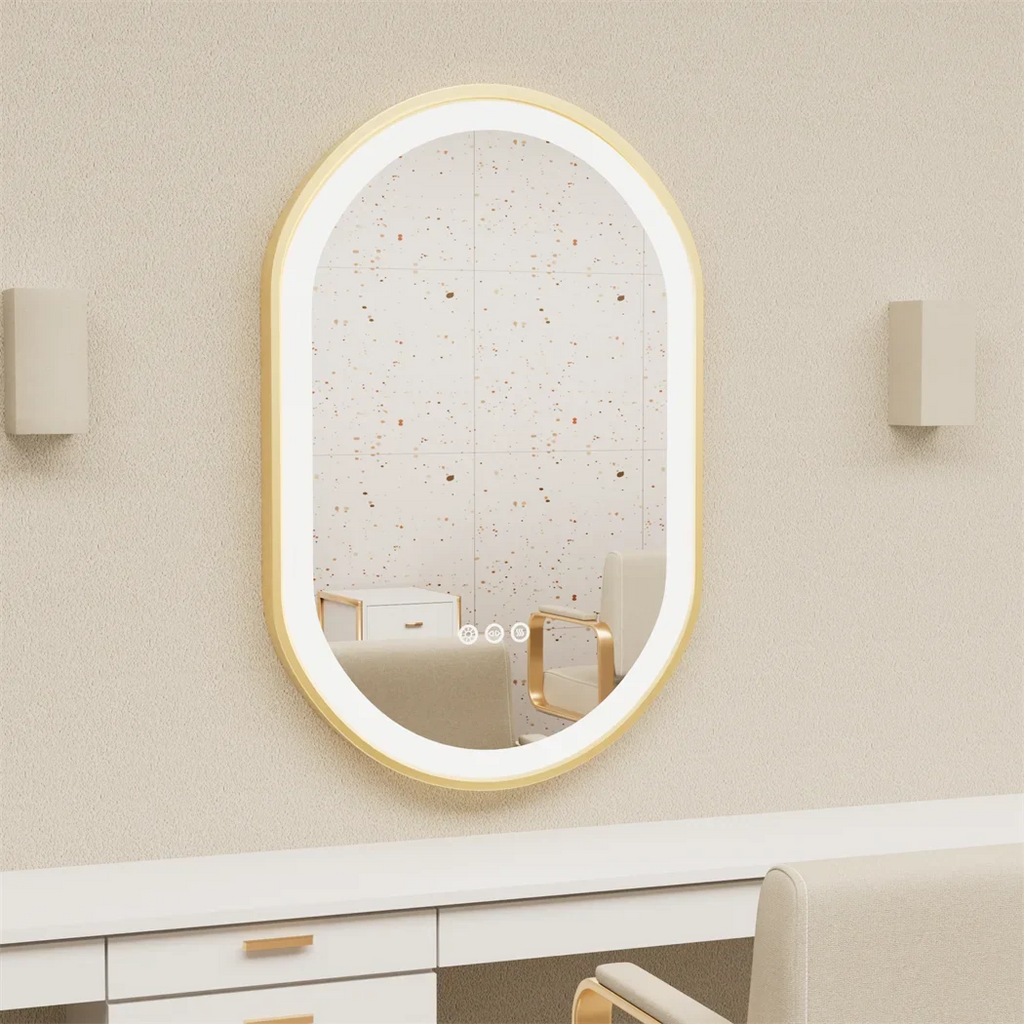 LUVODI Luxury Oval Led Illuminated Bathroom Mirror Gold Aluminum Frame with Demister Pad