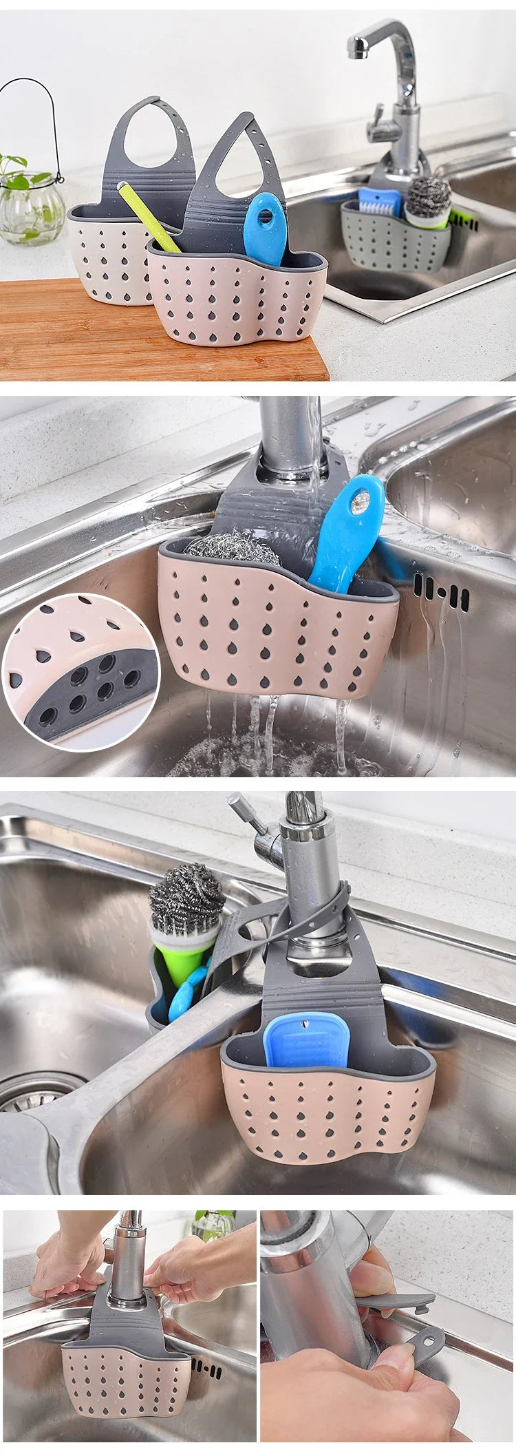 Home Storage Drain Basket Kitchen Sink Holder Adjustable Soap Sponge Shlf Hanging Drain Basket Bag Kitchen Accessories