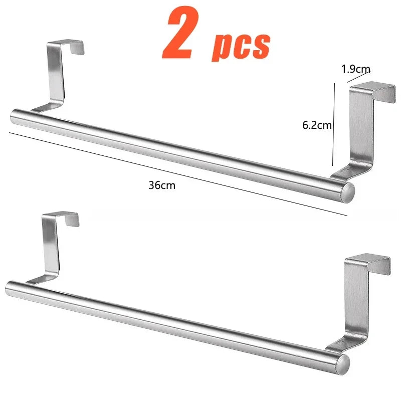 Kitchen Cabinet Door Towel Bar Stainless Steel Door Back Towel Hanging Holder Bathroom Punch-free Towels Hooks  Home Organizer