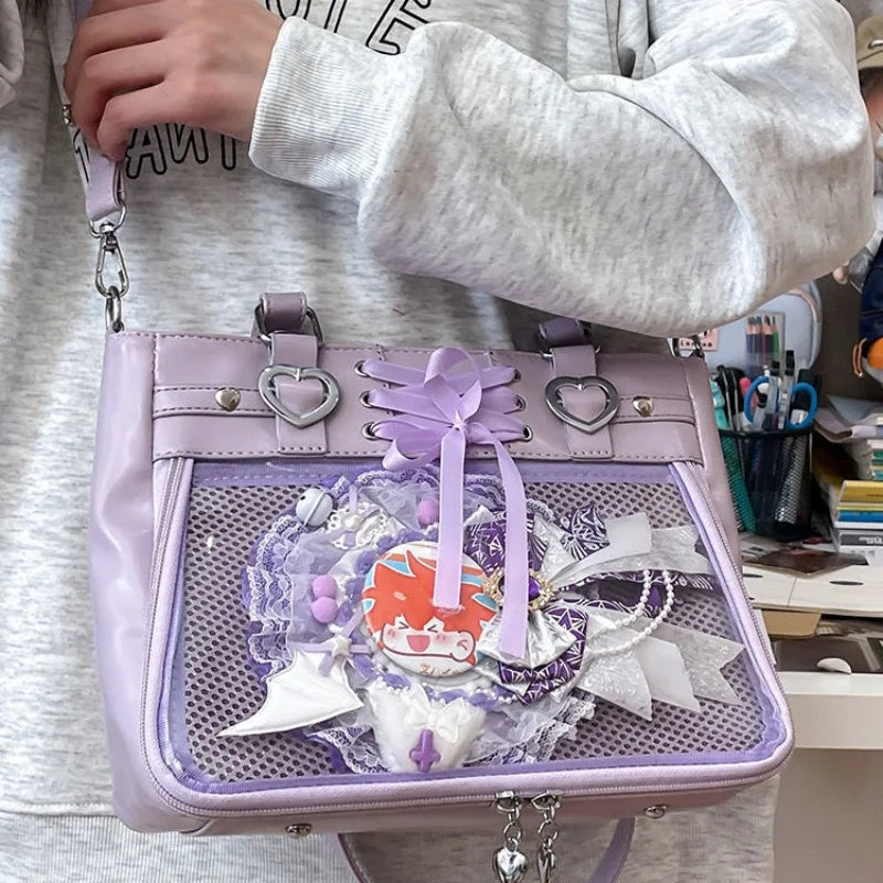 Italife Small Red Ita Bag Crossbody with Ribbon Women Kawaii Clear Cute Shoulder Bag Student Girl Heart Ita Bag with Insert H202