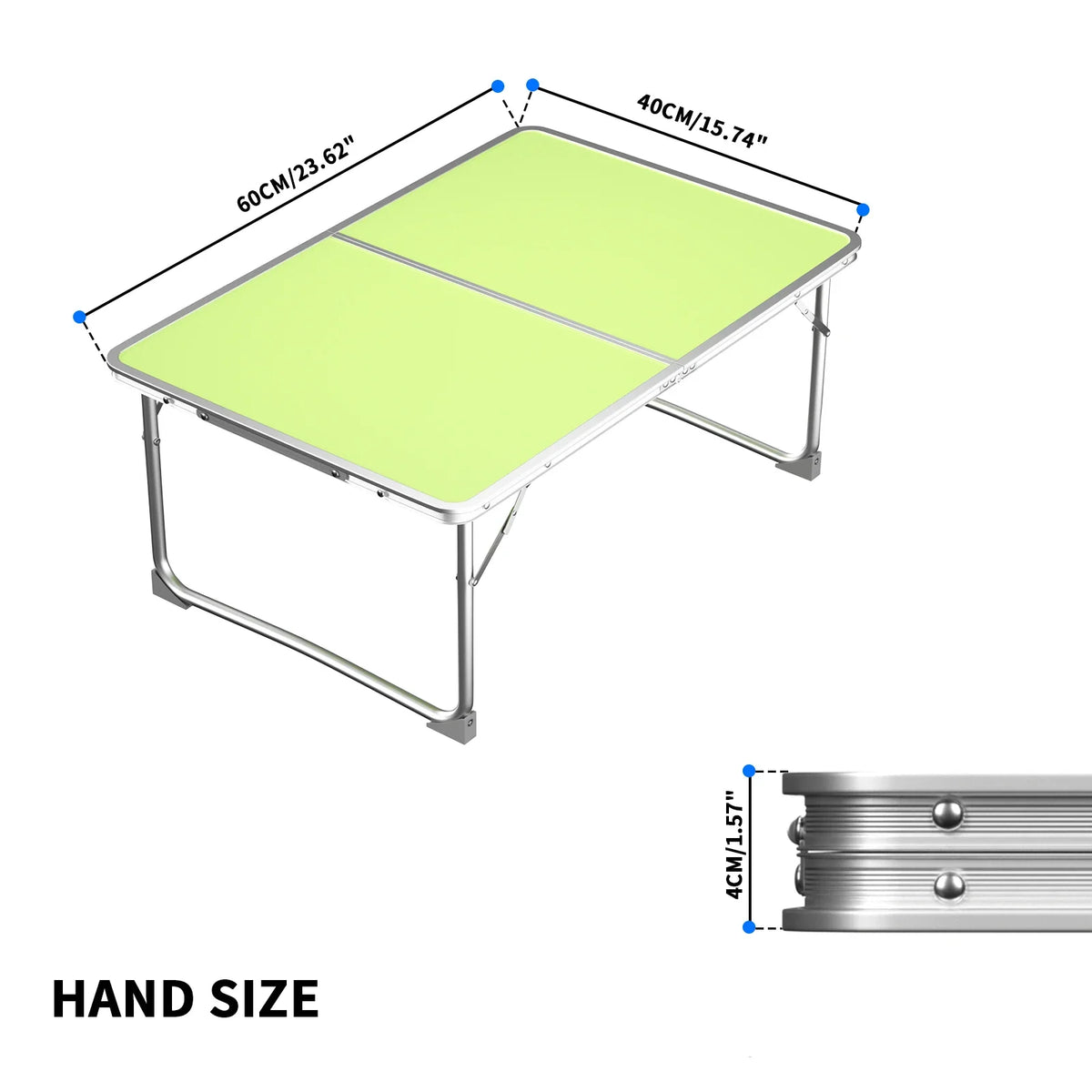 Mini Folding Picnic Table with Carry Handle, Aluminum Frame, Laptop Table for Sofa Bed Couch Floor, 60x40x24cm, Green/White