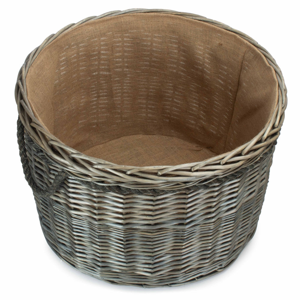 Antique Wash Round Wicker Log Basket