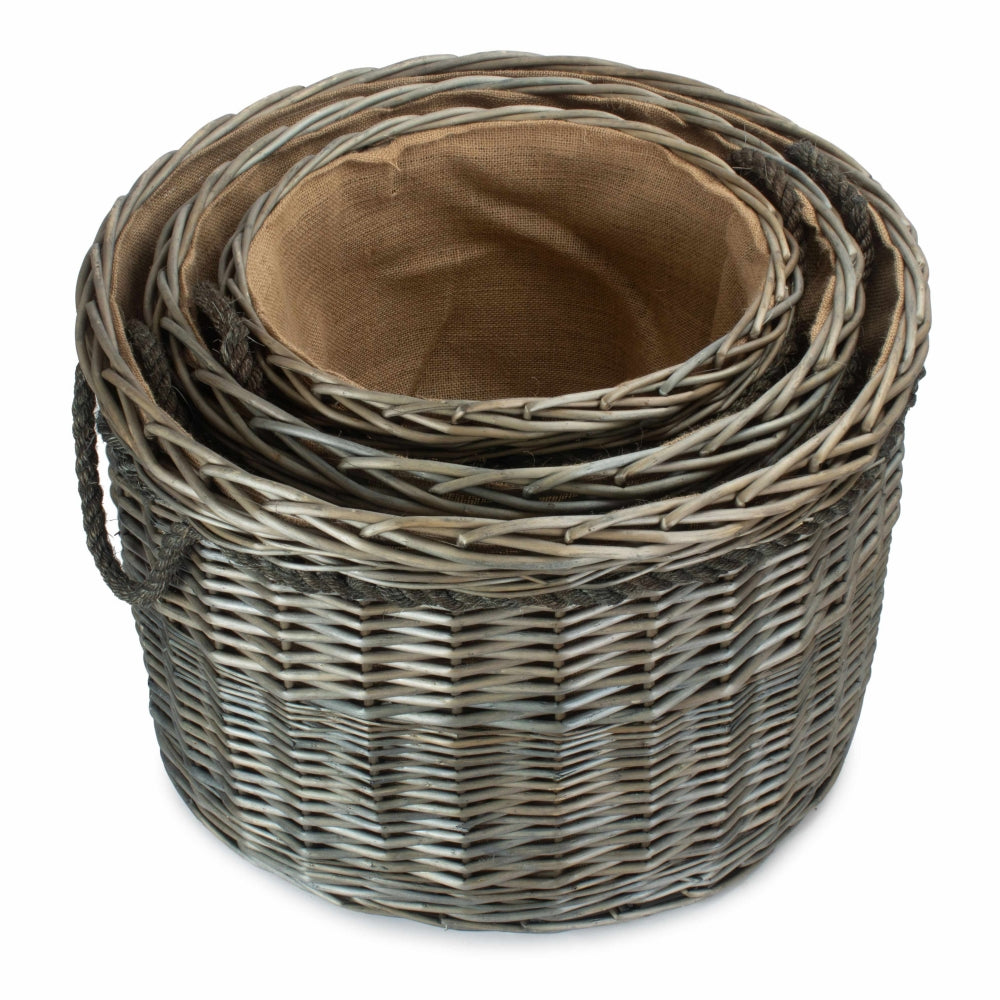 Antique Wash Round Wicker Log Basket