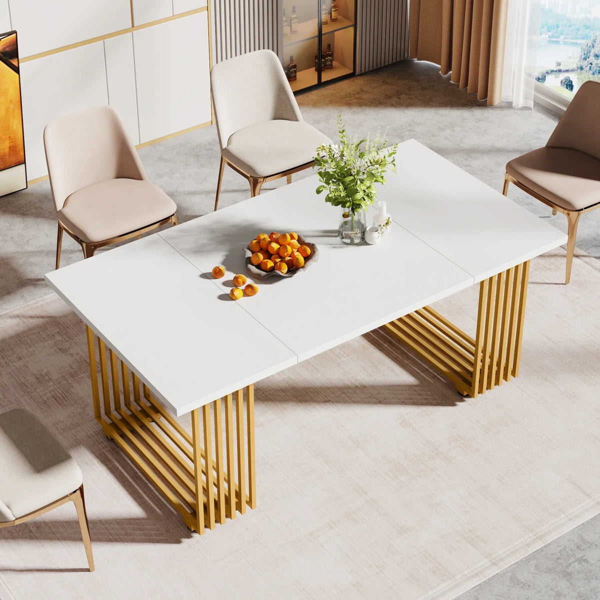 Tribesigns 63-Inch Rectangular Dining Table for 4 to 6, Modern Kitchen Table with Faux Marble Table Top, White Dinner Tables