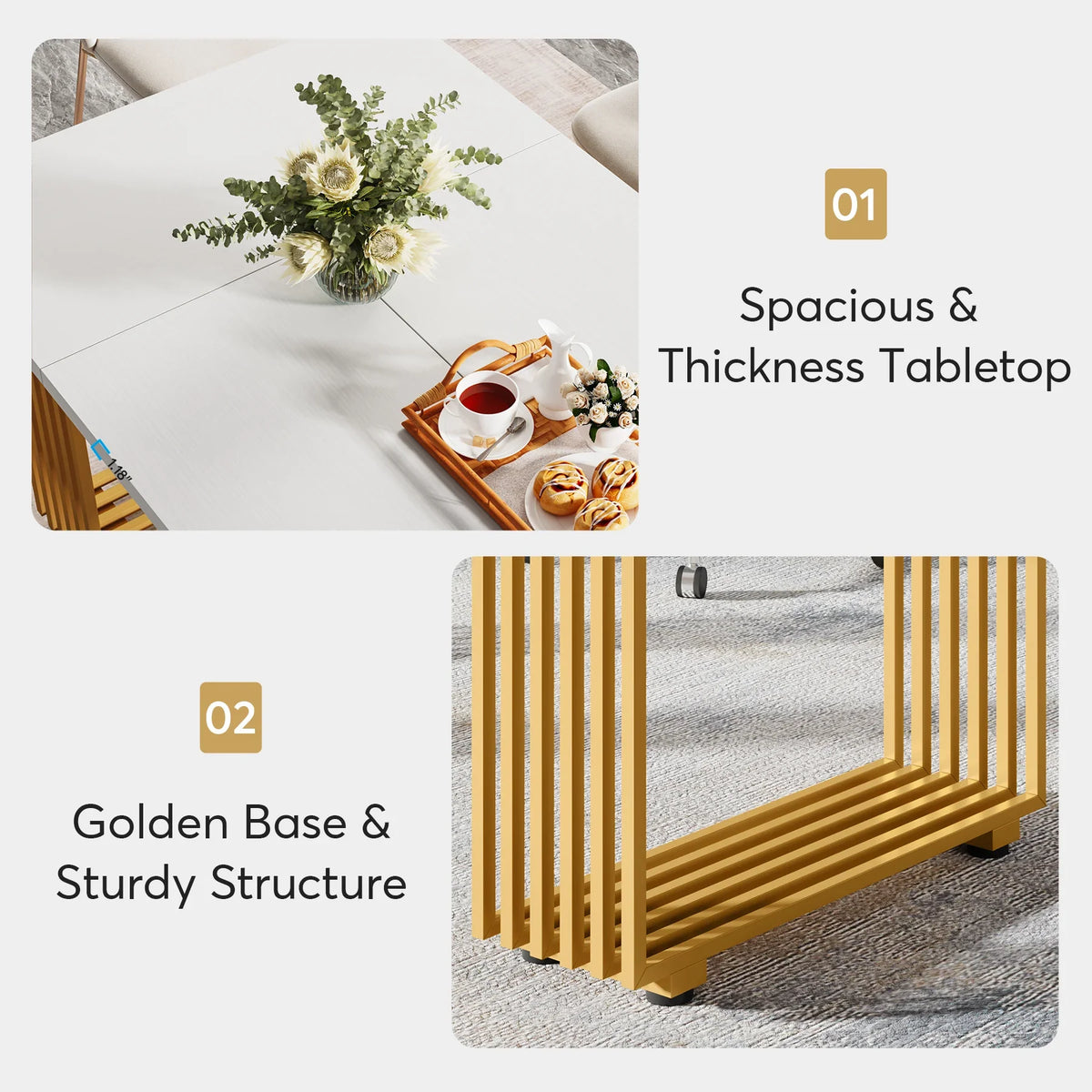 Tribesigns 63-Inch Rectangular Dining Table for 4 to 6, Modern Kitchen Table with Faux Marble Table Top, White Dinner Tables