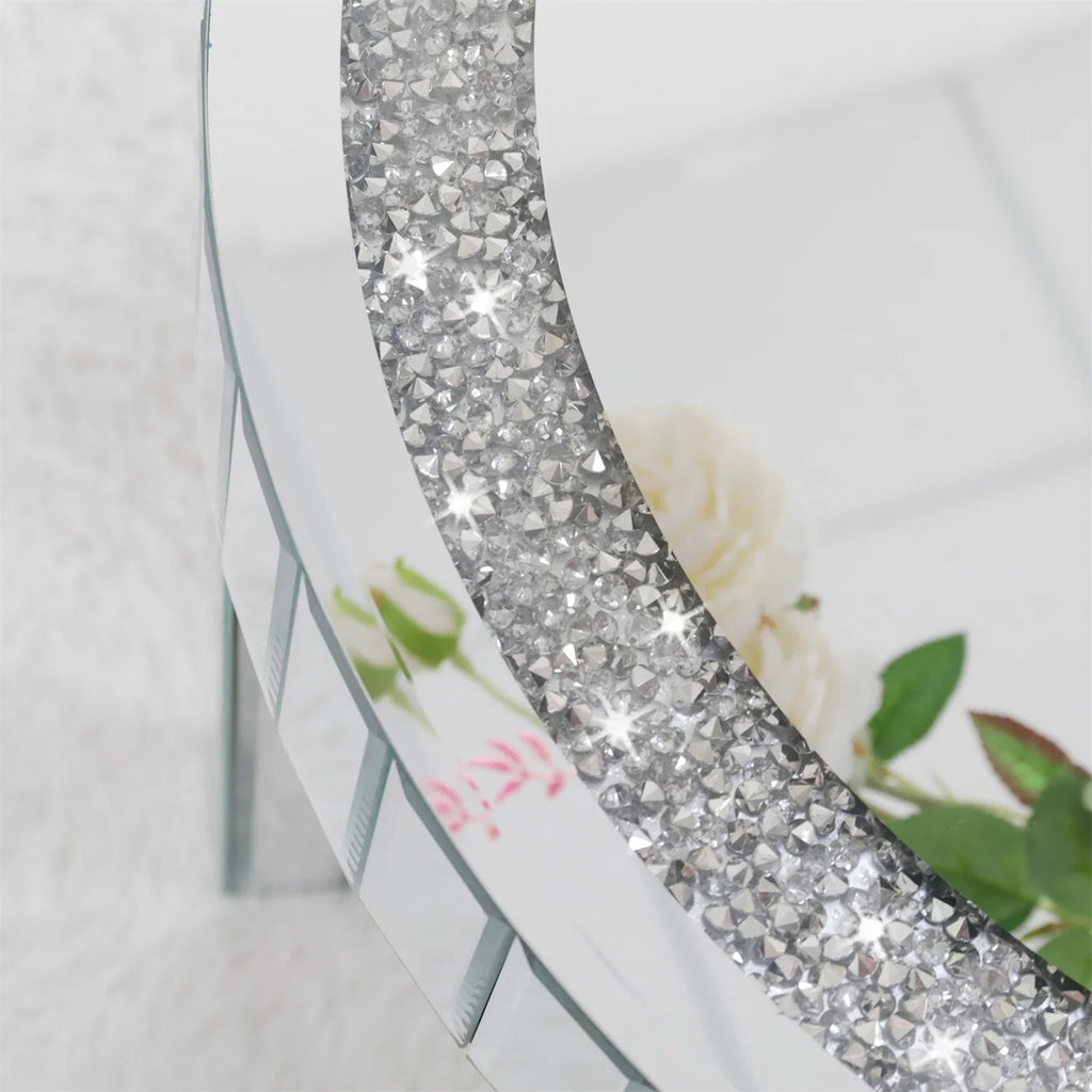 Crushed Crystal Round Mirrored Coffee Table, Sparkle Diamond, Sofa Side End Table, Accent Table, Bedside Table