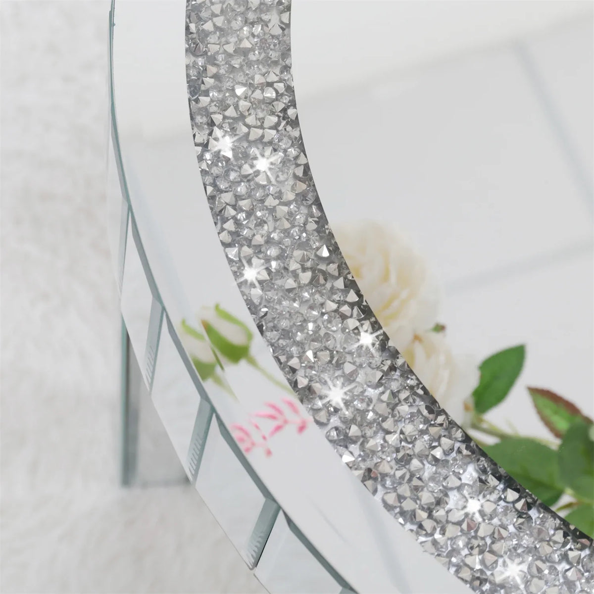 Crushed Crystal Round Mirrored Coffee Table, Sparkle Diamond, Sofa Side End Table, Accent Table, Bedside Table