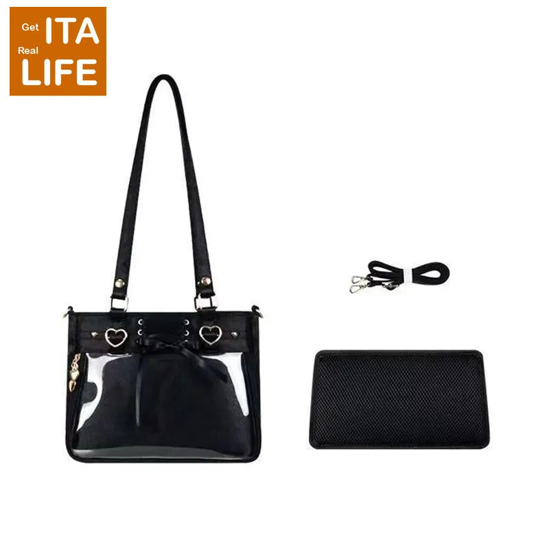Italife Small Red Ita Bag Crossbody with Ribbon Women Kawaii Clear Cute Shoulder Bag Student Girl Heart Ita Bag with Insert H202
