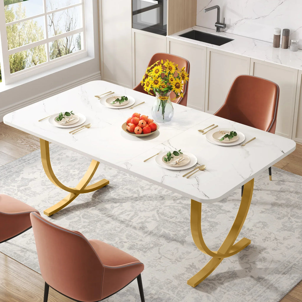 Tribesigns 63-Inch Rectangular Dining Table for 4 to 6, Modern Kitchen Table with Faux Marble Table Top, White Dinner Tables