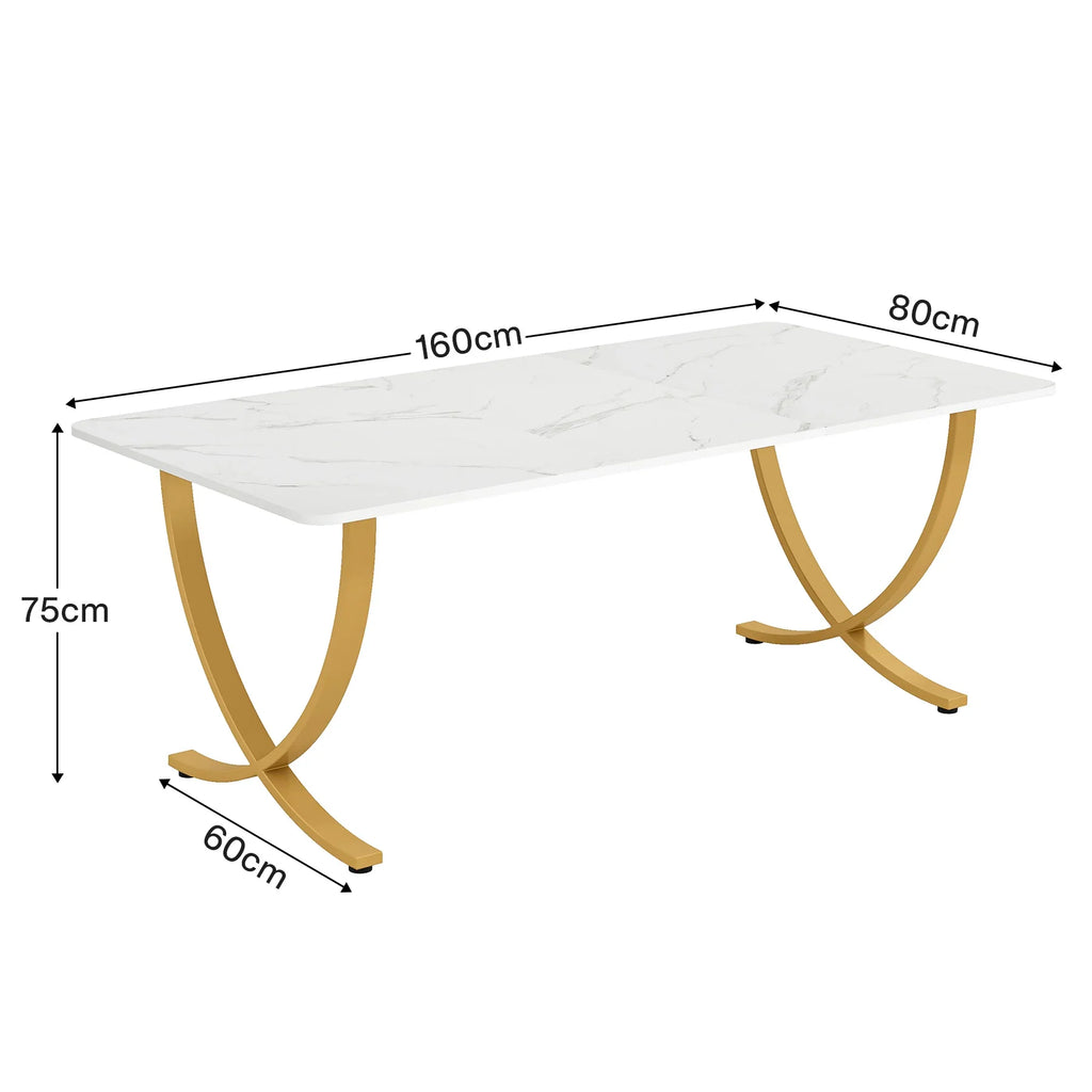 Tribesigns 63-Inch Rectangular Dining Table for 4 to 6, Modern Kitchen Table with Faux Marble Table Top, White Dinner Tables