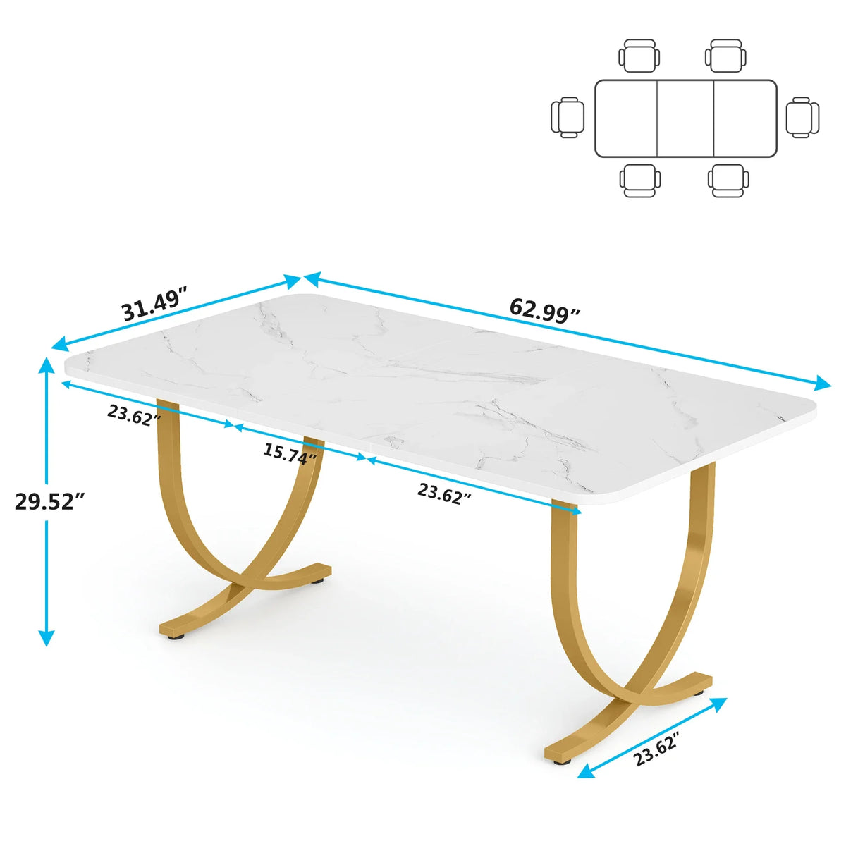 Tribesigns 63-Inch Rectangular Dining Table for 4 to 6, Modern Kitchen Table with Faux Marble Table Top, White Dinner Tables