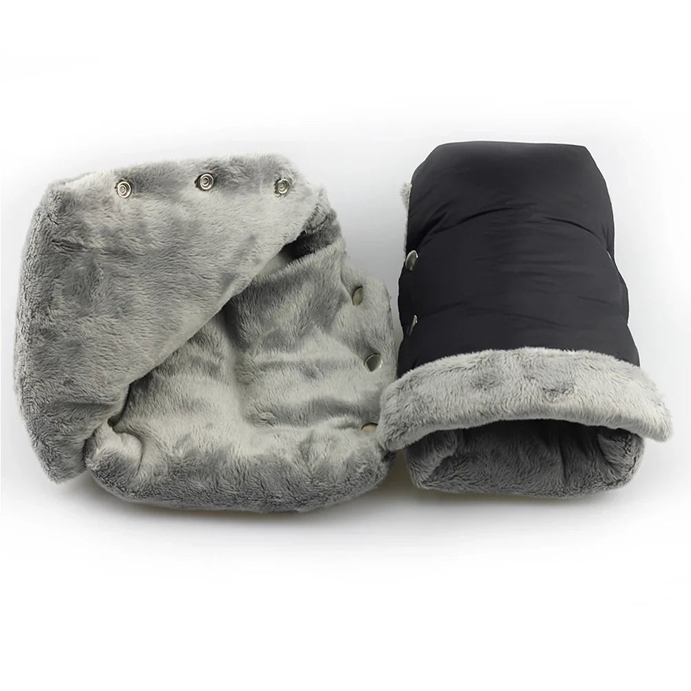 2pcs Black Waterproof Pram Stroller Warm Gloves Mitten Winter Hand Muff Baby Stroller Mitten Winter Warm Stroller Accessories