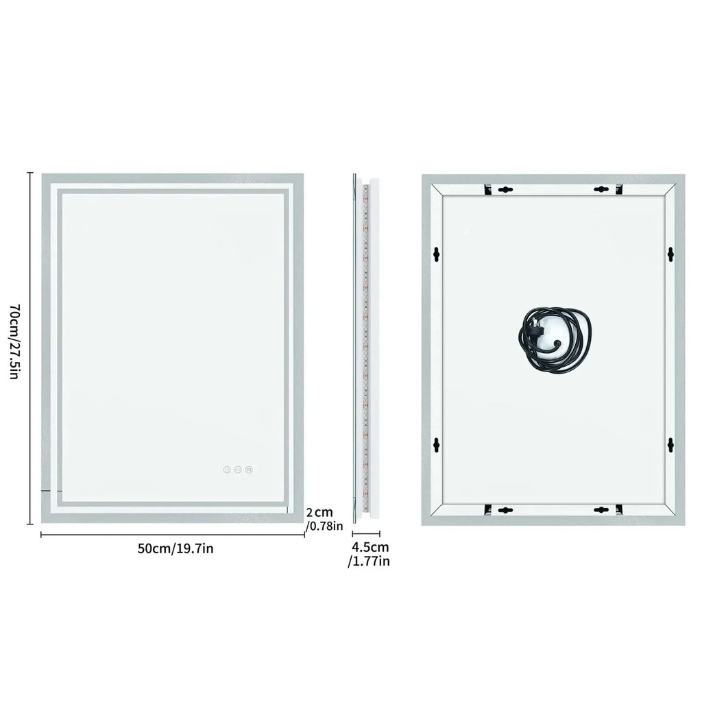 LED Light Bathroom Mirror Illuminated Wall Mounted Vanity Makeup Anti-Fog Rectangle 3 Colors Touch Light