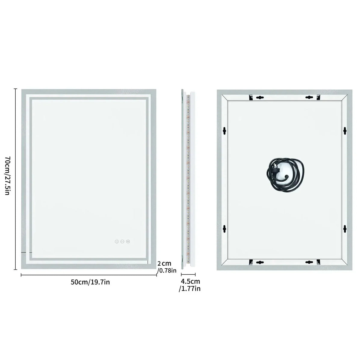 LED Light Bathroom Mirror Illuminated Wall Mounted Vanity Makeup Anti-Fog Rectangle 3 Colors Touch Light