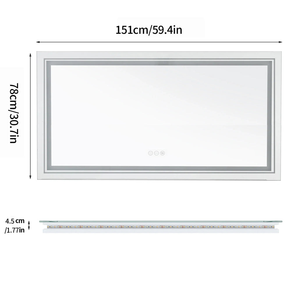 Jumbo-Large Illuminated LED Bathroom Mirror, Front and Backlit Lights, Wall Mounted, Touch Anti-fog Vanity Mirror
