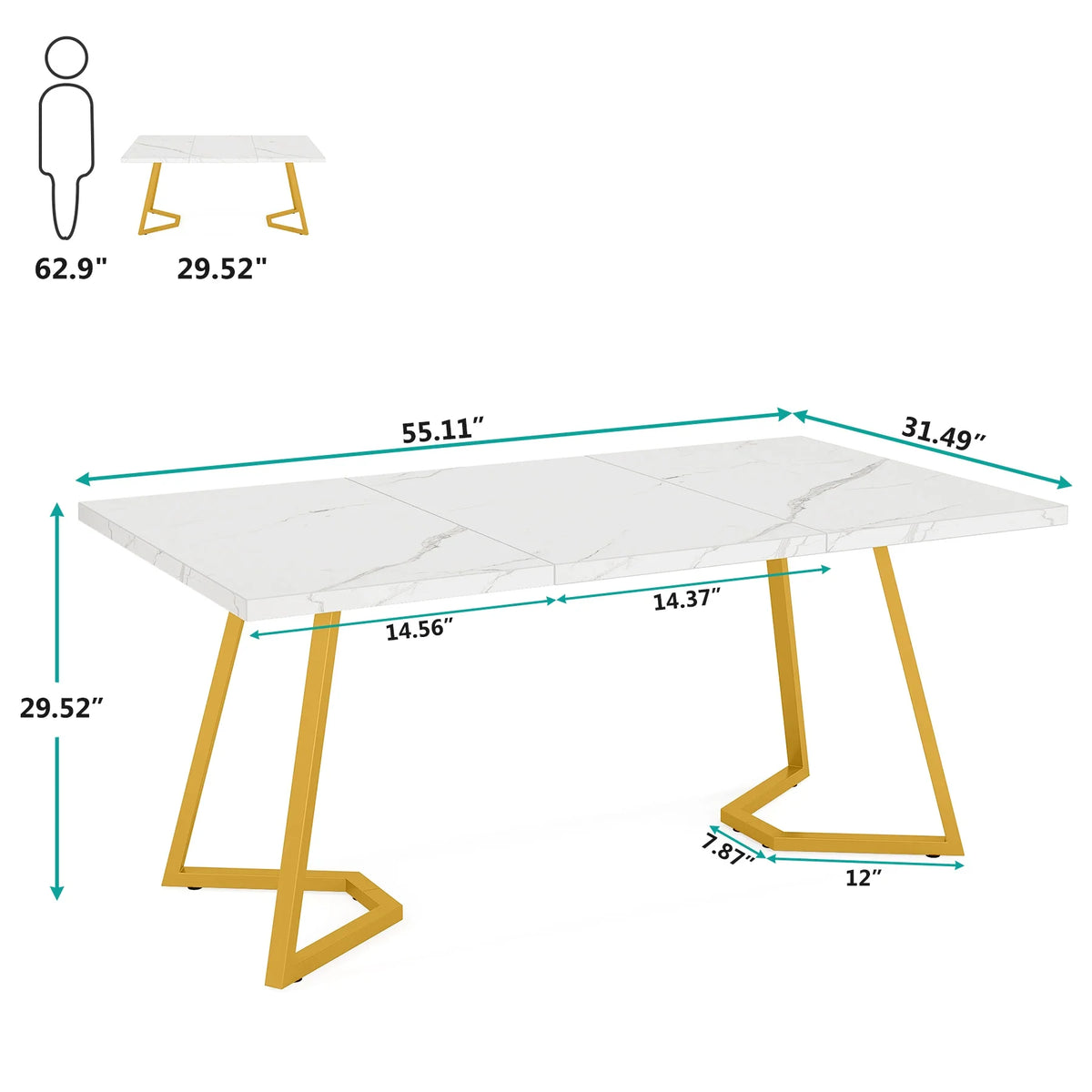 Tribesigns 63-Inch Rectangular Dining Table for 4 to 6, Modern Kitchen Table with Faux Marble Table Top, White Dinner Tables