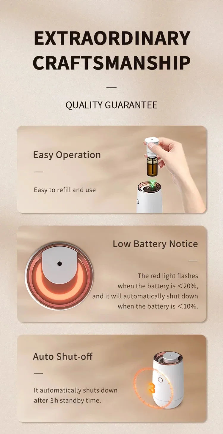 Mini Car Waterless Essential Oils Diffuser Car Fragrance Aromatherapy Diffuser Higher Atomizing Efficienc Home Air Freshener