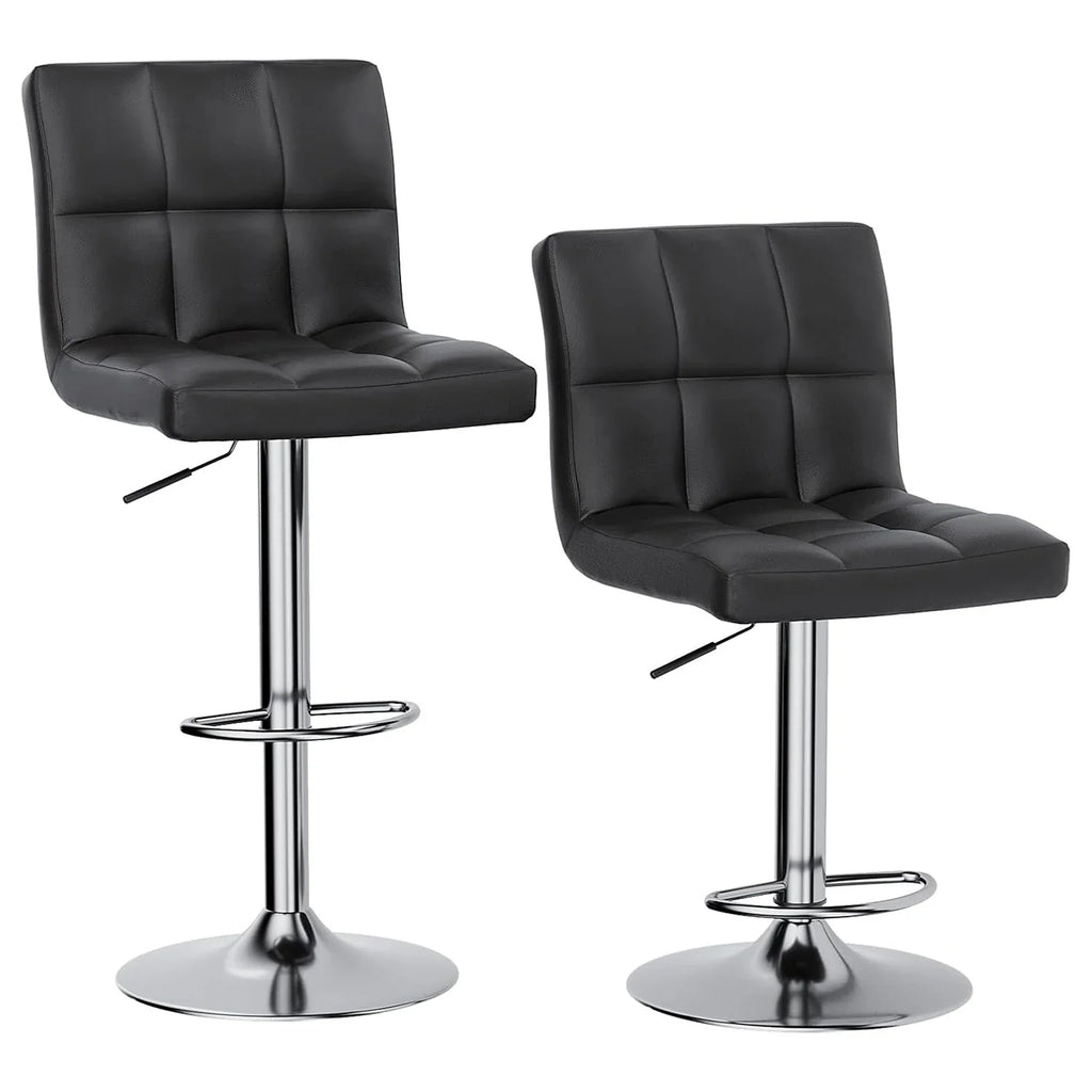 Bar Stools Set of 2 PU Leather Swivel Height Adjustable Chairs - Kitchen Counter