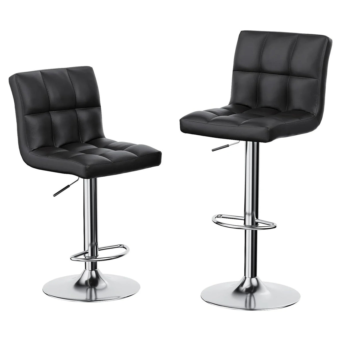 Bar Stools Set of 2 PU Leather Swivel Height Adjustable Chairs - Kitchen Counter