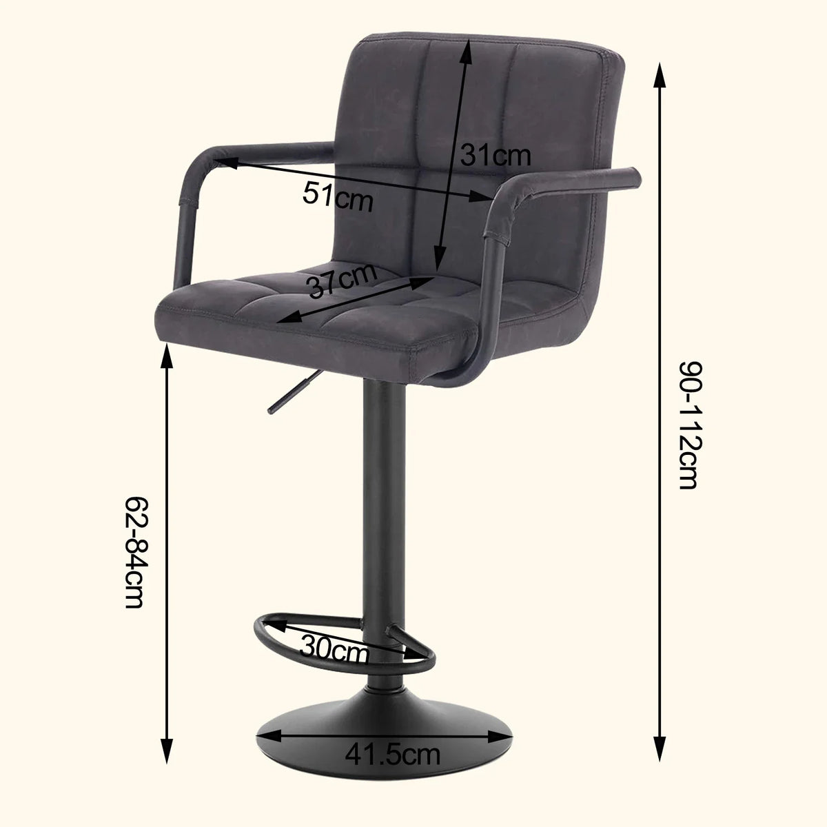 Set of 2 Padded Faux Leather Swivel Bar Stools - Height-Adjustable Backrest Arm
