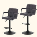 Set of 2 Padded Faux Leather Swivel Bar Stools - Height-Adjustable Backrest Arm