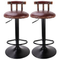 Set of 2 Retro Adjustable Round Leather Seat Bar Stools with Swivel & Footrest