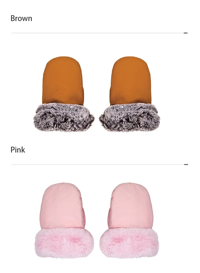 Stroller Gloves 1 Pair Winter Windproof Warm Cute Bear Brown Style Universal Prams Gloves Waterproof Baby Stroller Accessories