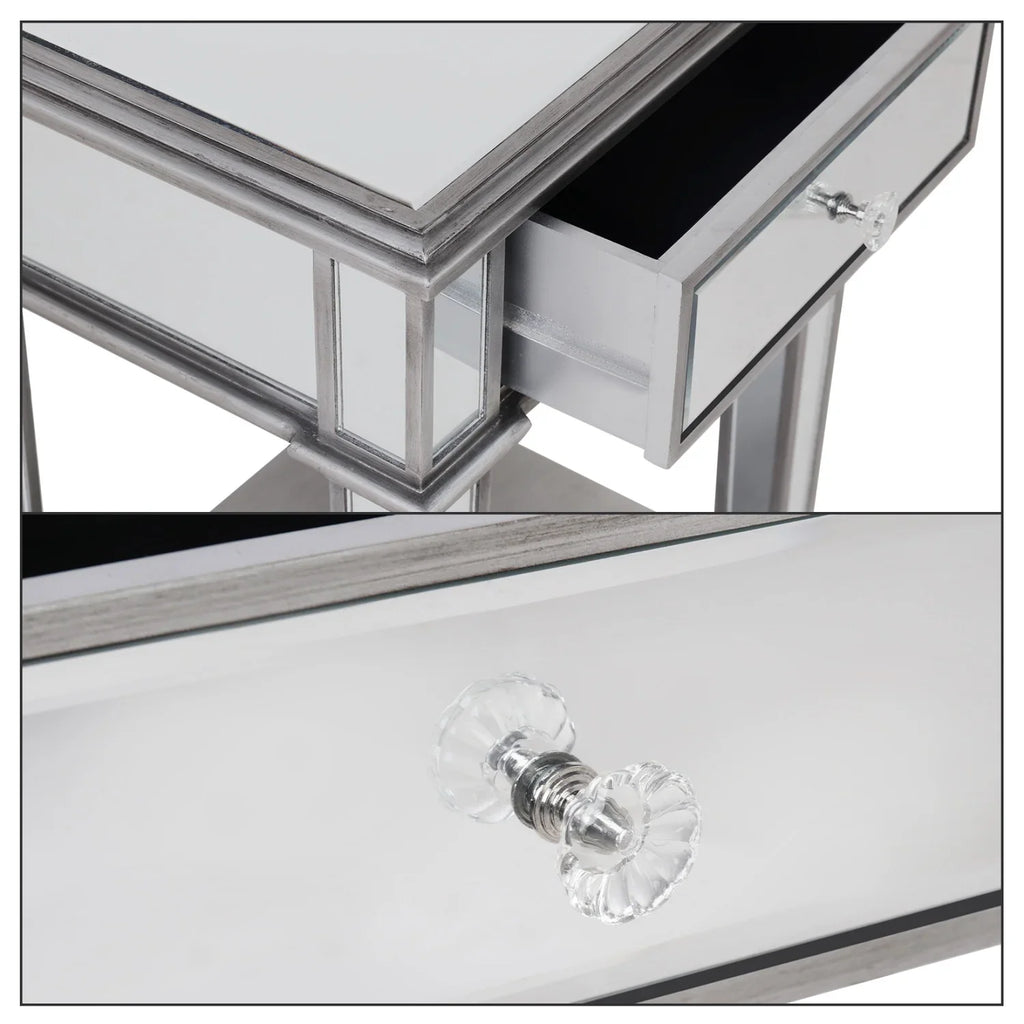 Silver Mirrored Nightstand End Side Table with Drawer – Bedside Cabinet Mirror