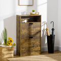 Slim Shoe Cabinet Rustic Brown 2 Flip Drawers 12 Pair Shoes Storage Rack Holder