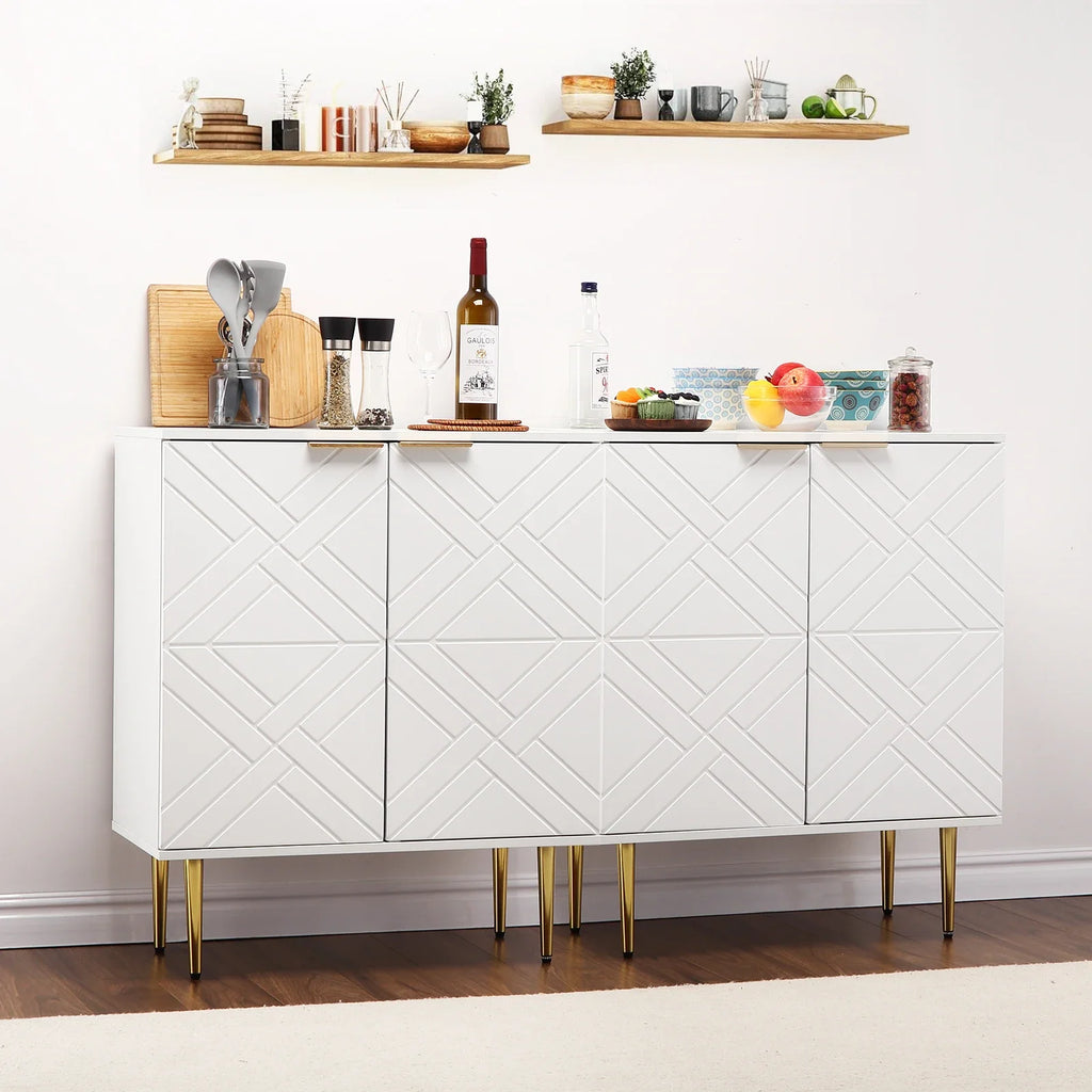 Storage Sideboard Cabinet Geometric Doors Gold Legs Modern Unit Bedside Side Table