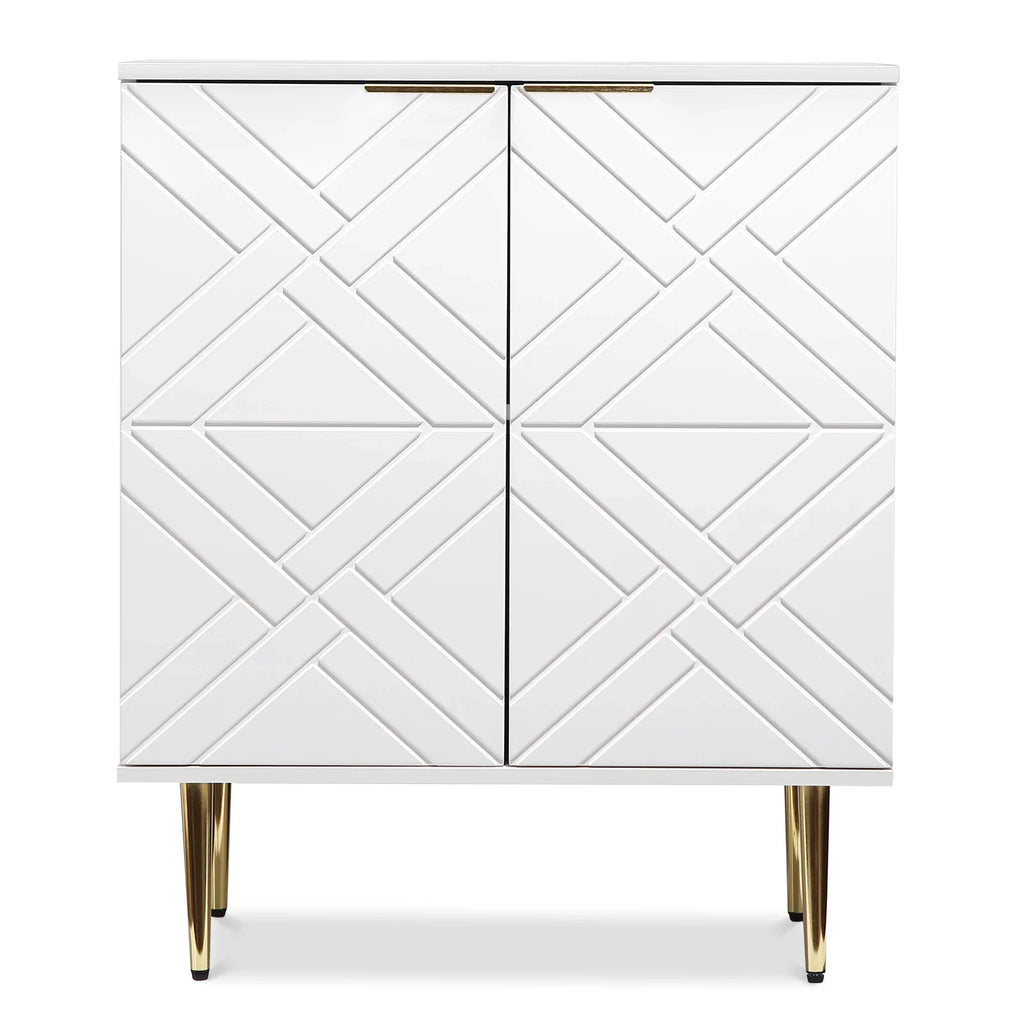 Storage Sideboard Cabinet Geometric Doors Gold Legs Modern Unit Bedside Side Table