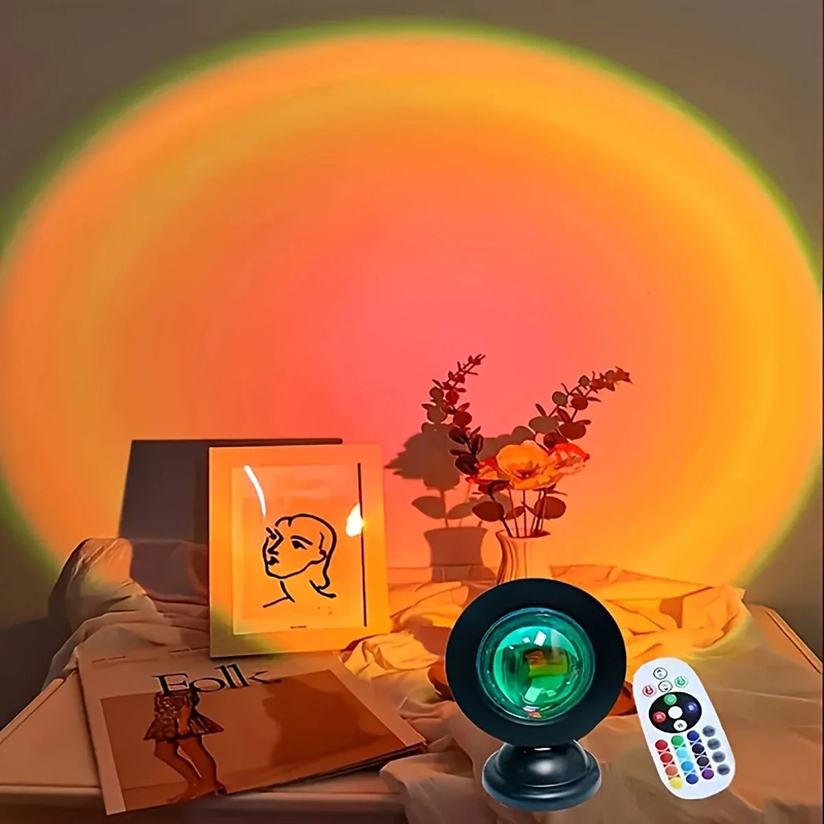 Remote Control Sunset Projection Lamp - Adjustable LED Ambient Night Light with Multiple Colour Settings