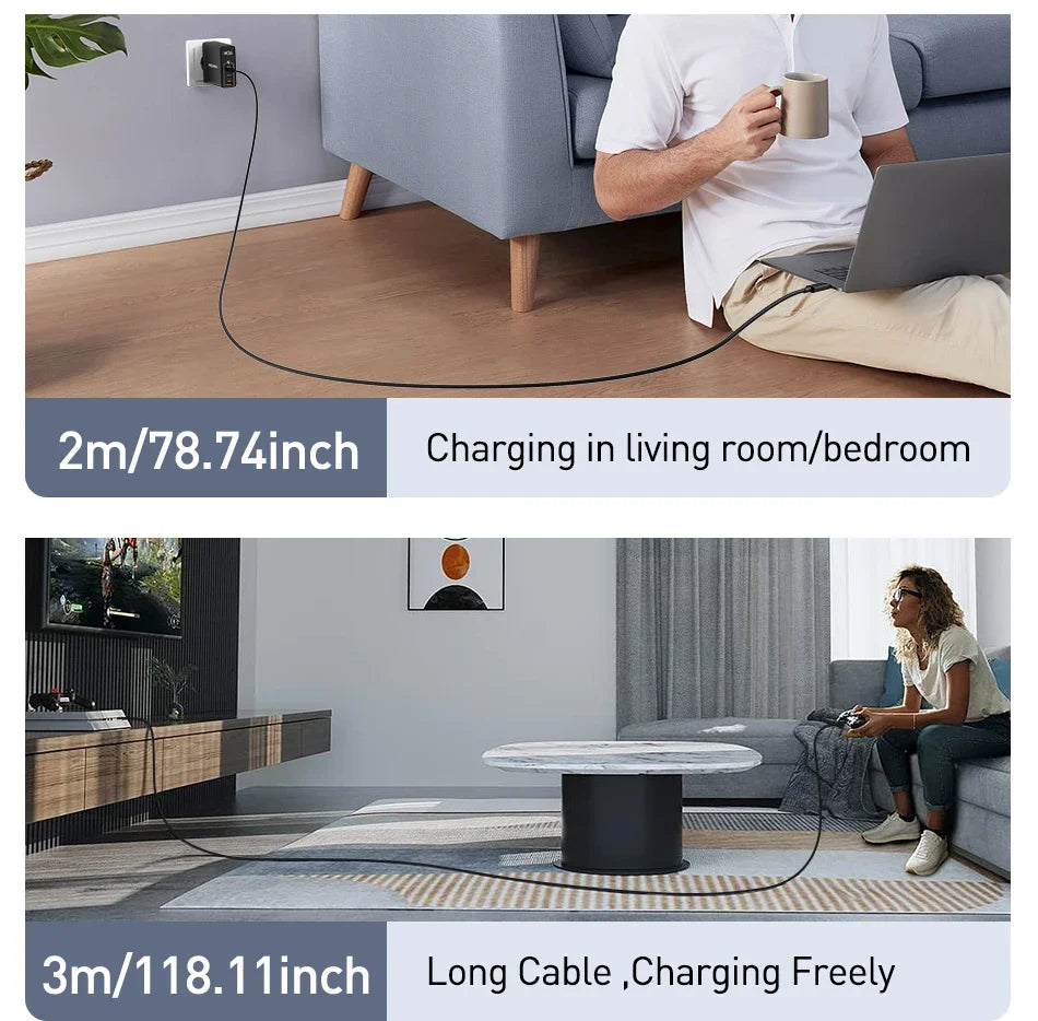 100W USB Type C to Type C Fast Charging Charger Cable – Extra Long 3M Quick Charge