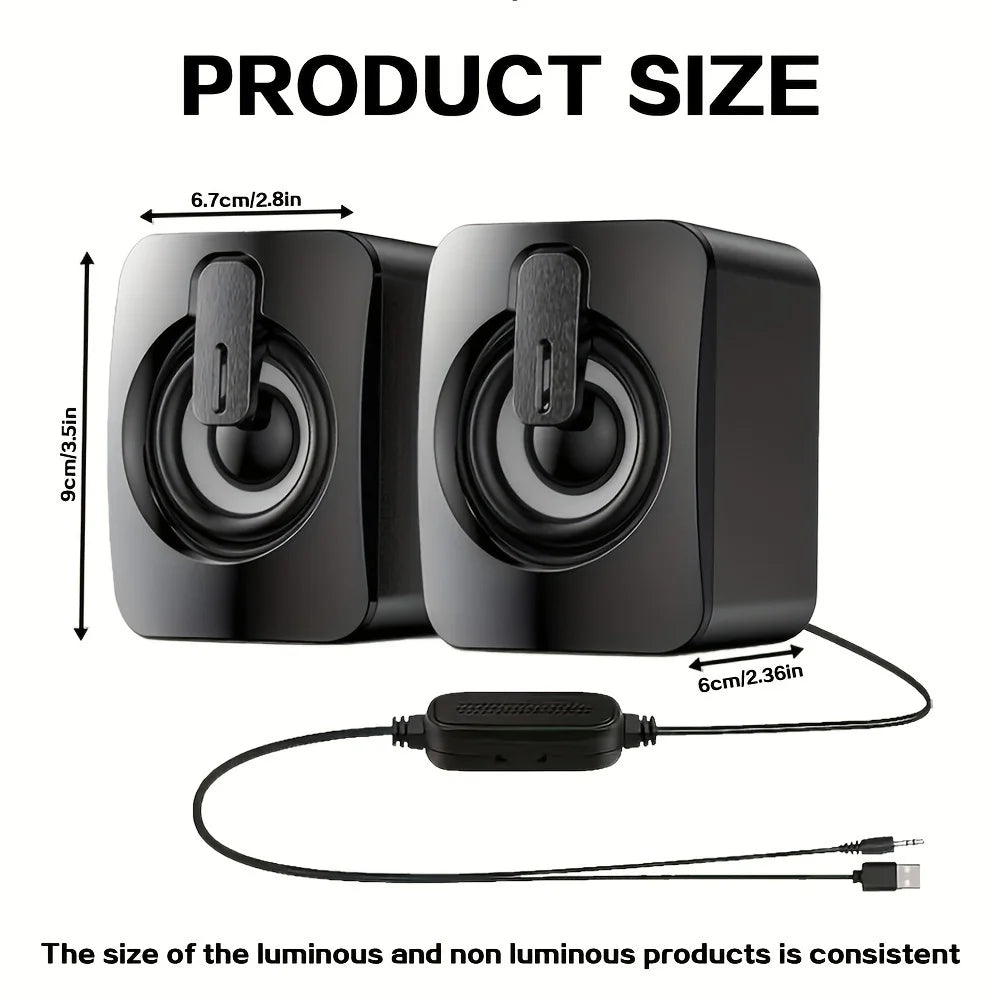 USB Wired Computer Speakers with LED Light - HiFi Stereo PC Sound Box with Microphone for Desktop & Laptop