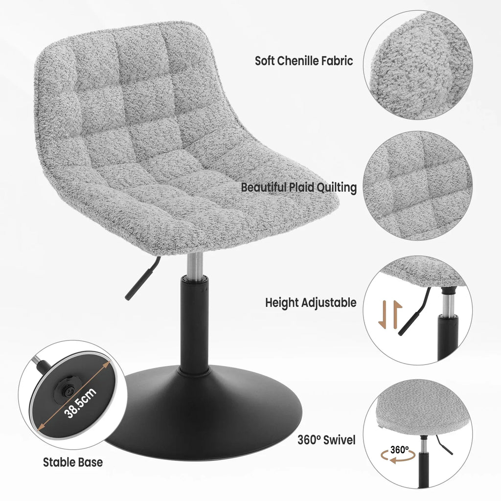 Velvet/Chenille Bar Stool - Soft Swivel Height Adjustable Kitchen Chair Backrest