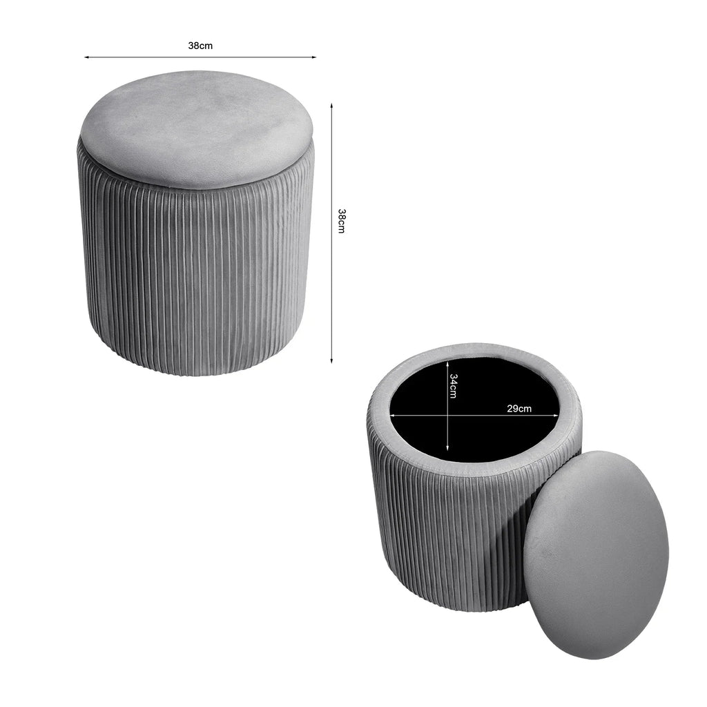 Velvet Storage Ottoman Footstool – Modern Grey Bedroom Stool Soft Chair Bench