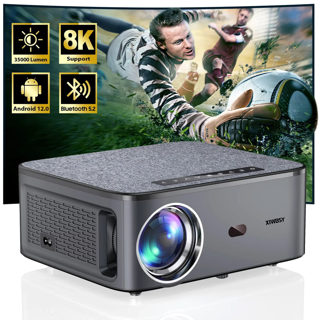 XIWBSY T08 Projector Smart 8K Wifi Bluetooth Auto Focus Android 12 35000 Lumens