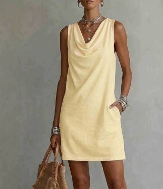 Summer Sleeveless Dress With Draped Neckline Design Slim Fit Evening Party Club Beach Dresses