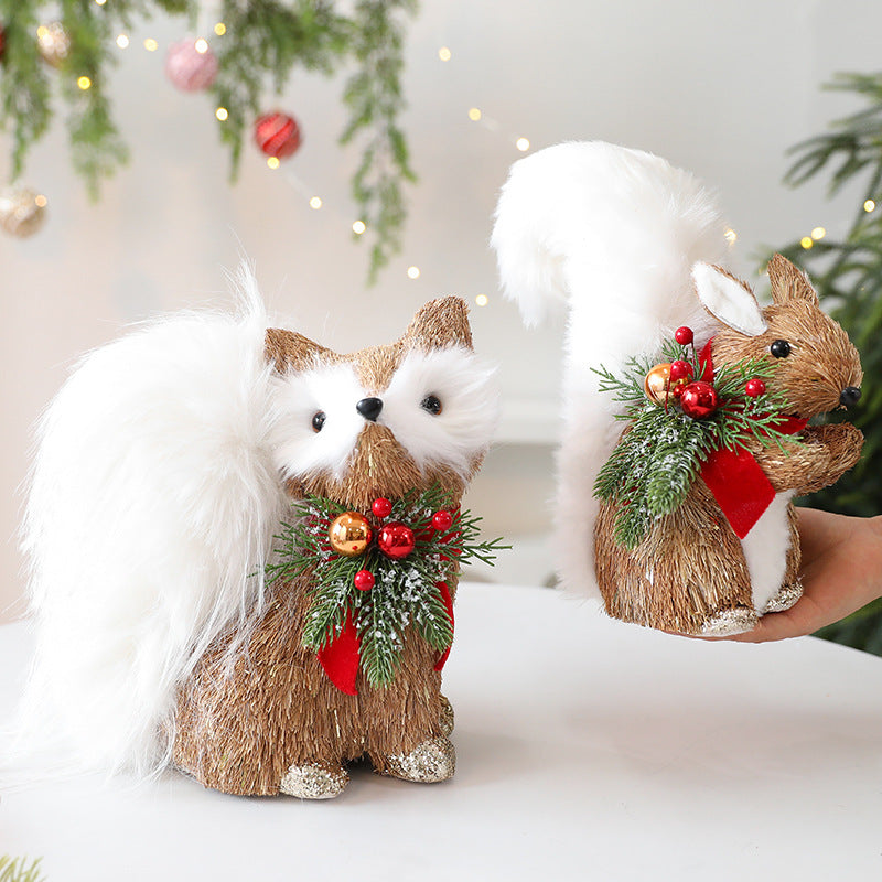 Straw Christmas Elk Squirrel Ornaments Christmas Scene Layout