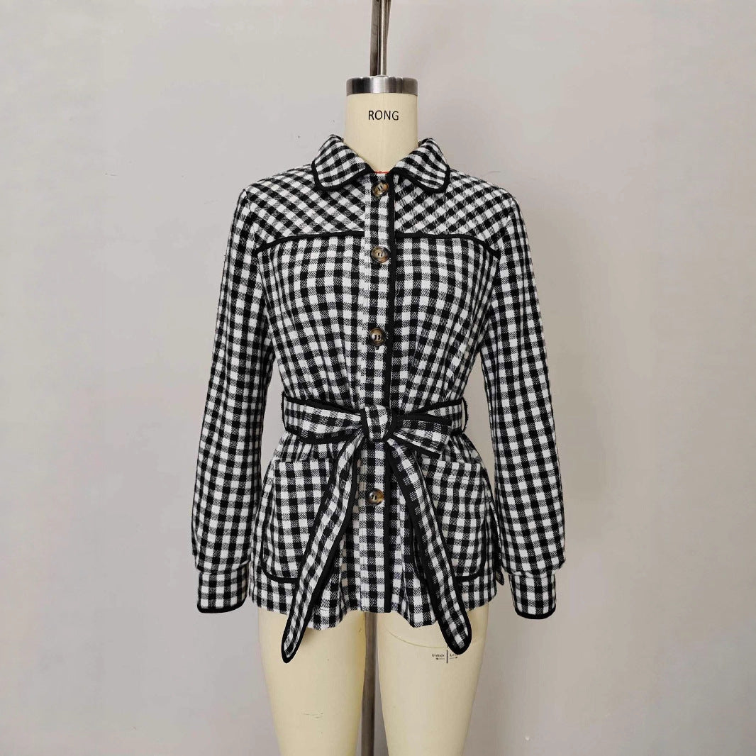 Fashion Women's Wear Plaid Button Long Sleeve Coat