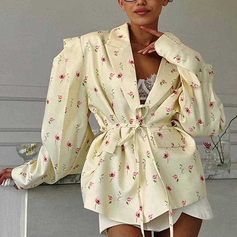 Collar Lace-up Waist-tight Suit Jacket