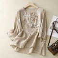 Women's Casual Embroidered Shirt Made Of Cotton And Linen