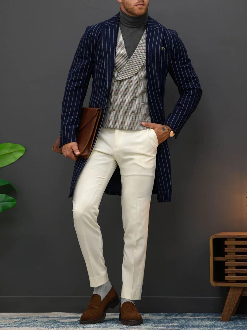 Men's Classic Striped Single-Breasted Coat