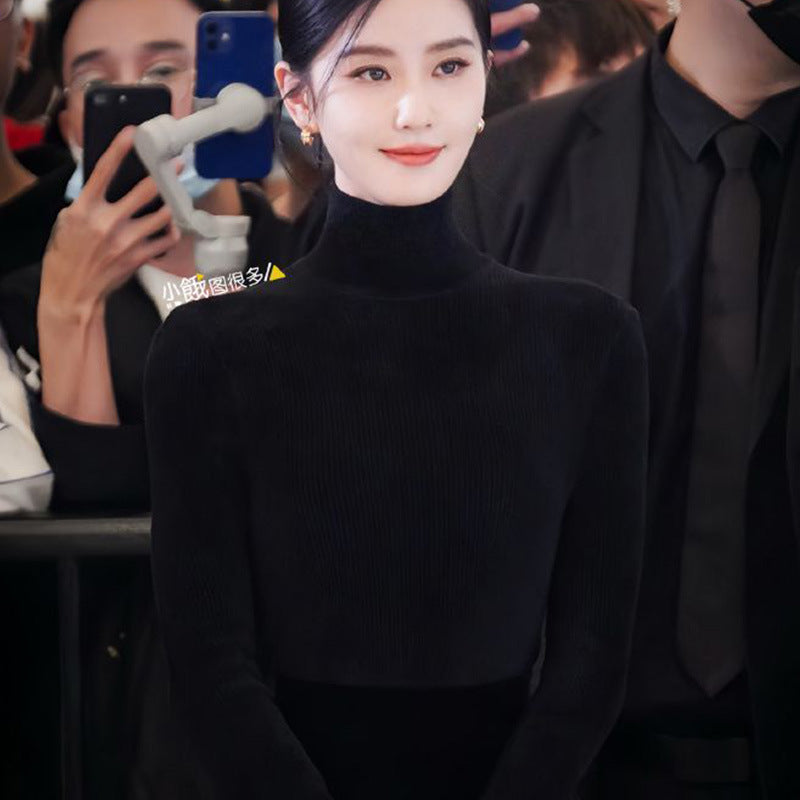 Women's Black Turtleneck Sweater Figure-flattering And Slimming