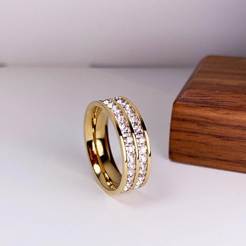 INS Rings Titanium Steel Couple Single And Double Row Diamond Ring