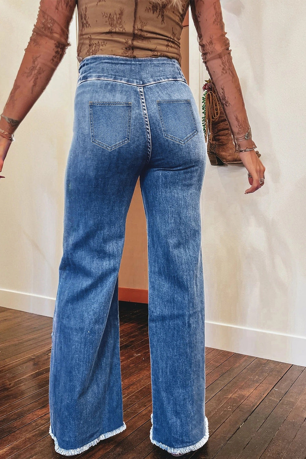 Women's Solid-Color Fashionable Casual Slimming Flared Denim Trousers