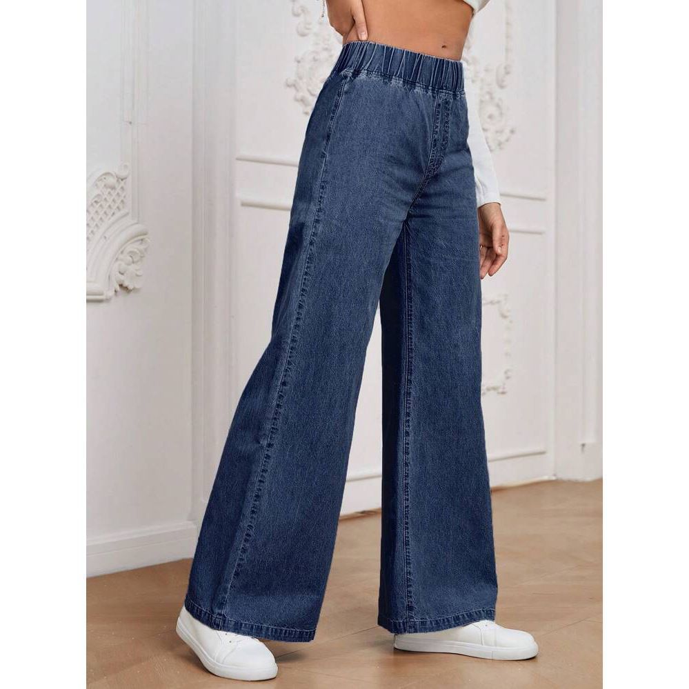 Wide-leg Plus Size Light Blue Washed Straight