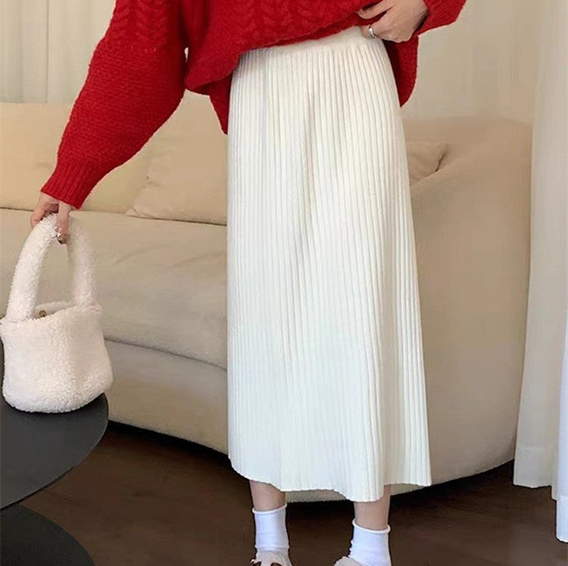 Women's Solid Color Casual Versatile Knitted Skirt