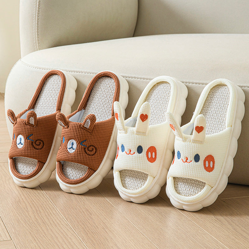 Cartoon Open Toe Couple Hemp Slippers