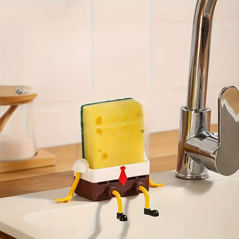 Cartoon Sponge Drain Rack – Plastic Hanging Organiser for Kitchen & Bathroom